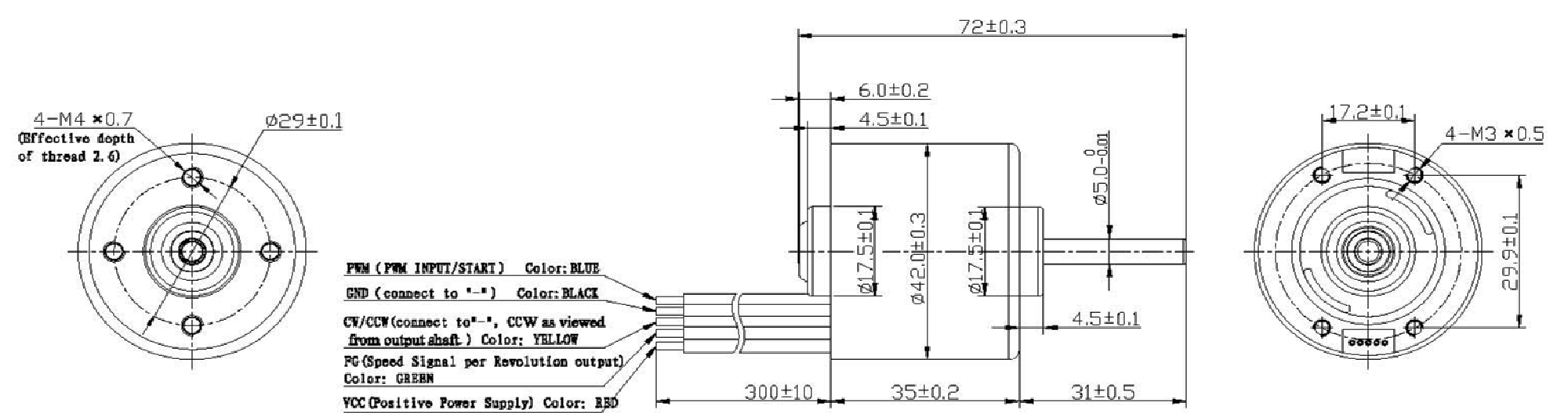 LHBL4235 42mm rare-earth brushless DC motor dimensional drawing