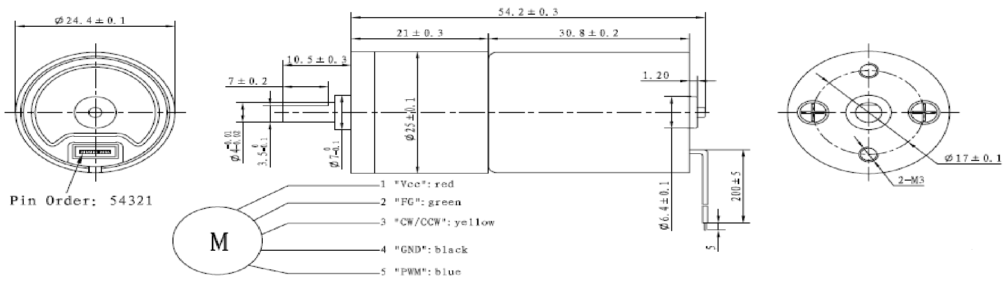 LHBLG2430 Integrated Brushless DC Gear Motor Dimensions