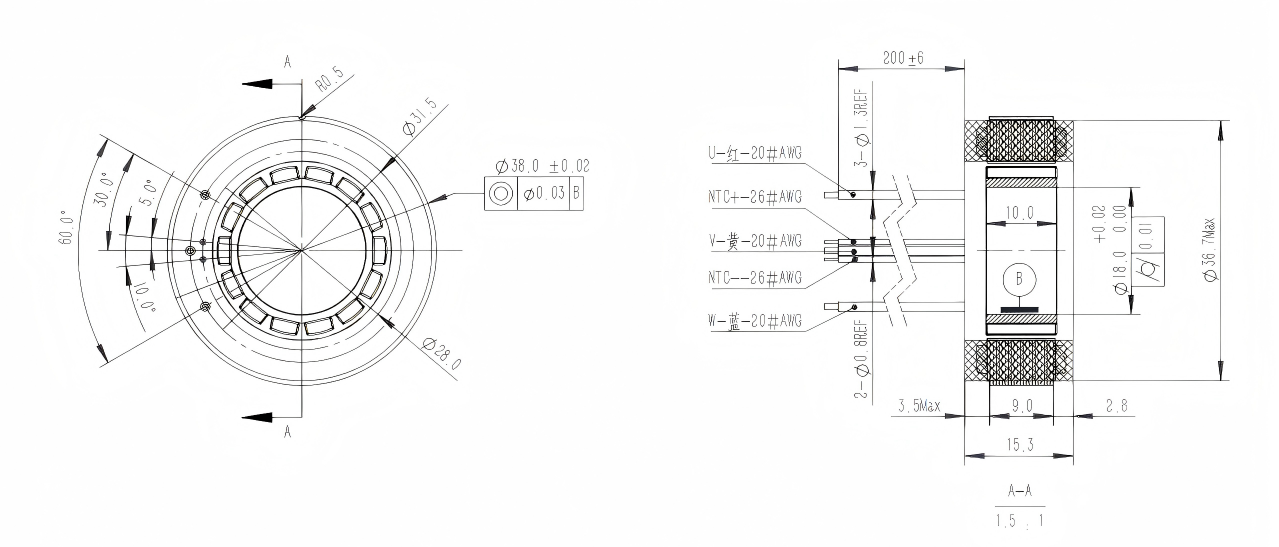 LHTM38 Series 38MM Frameless Torque Motor Dimensions and Structure