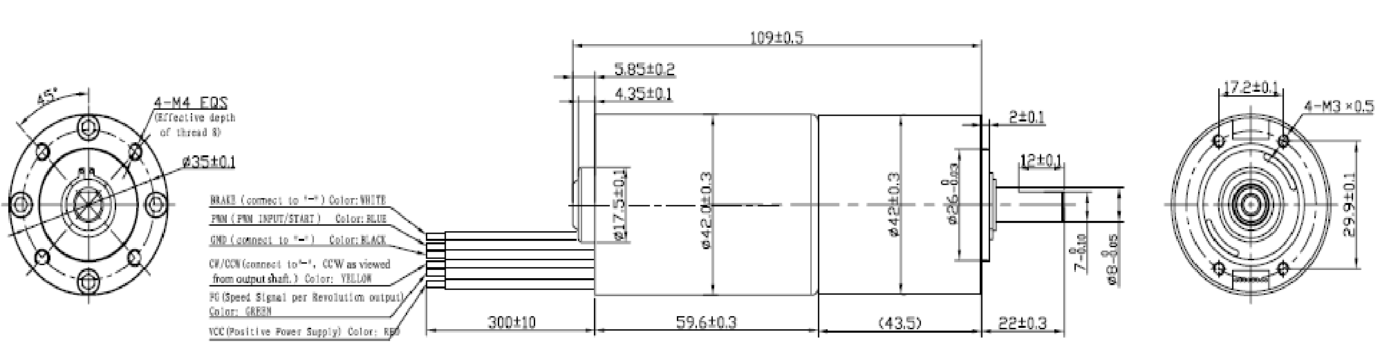LHBLG4260 Series 42mm High Torque Brushless DC Gear Motor side profile