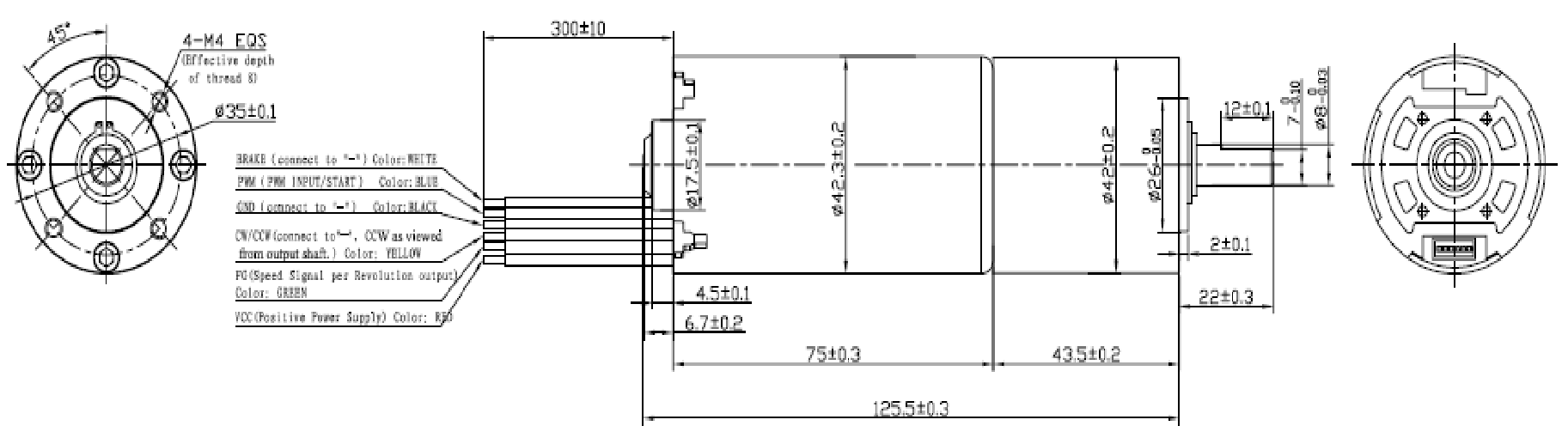 LHBLG4275 42mm brushless DC gear motor showing customized shaft and wiring terminals for industrial integration