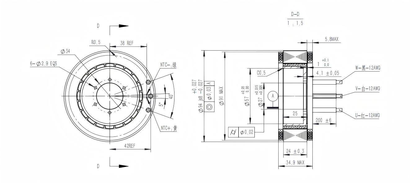 LHTM94 Series 94MM High Torque Frameless Motor Compact Stator and Rotor Design