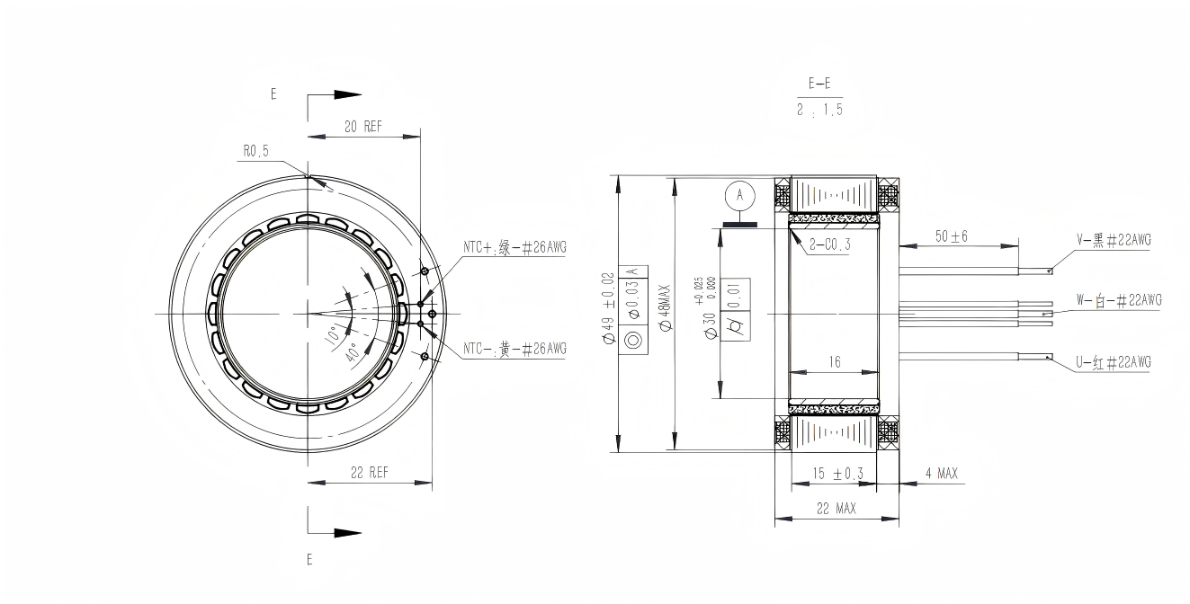 49mm Frameless Torque Motor Hollow Shaft Design