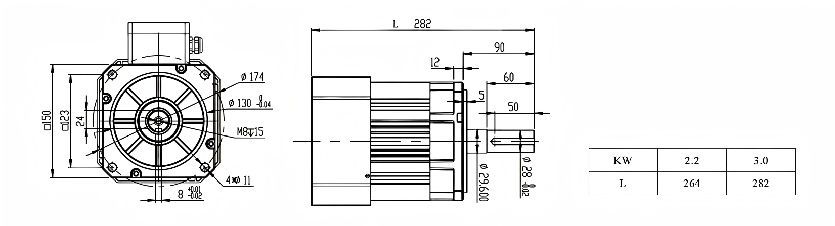 LHPS140 Permanent Magnet Synchronous Motor Exterior Dimensions